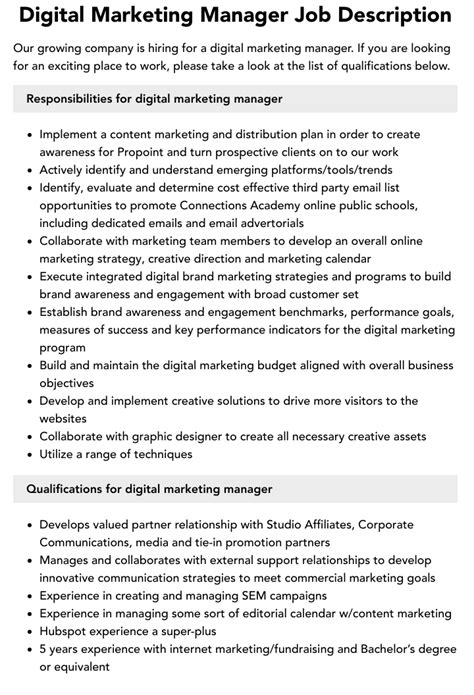 digital content marketing job description