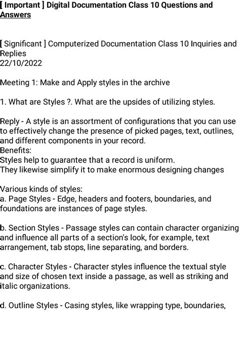 digital documentation class 10 questions and answers chapter 1