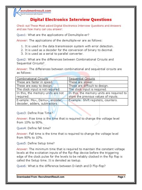 Digital Electronics Interview Questions For Vlsi Pdf