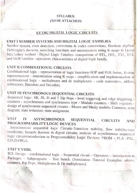 Digital Logic Circuits Syllabus