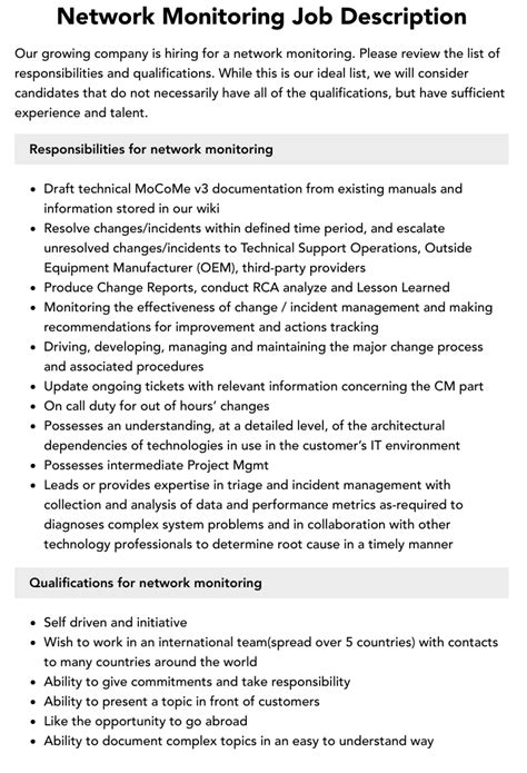 Digital Monitoring Job Description