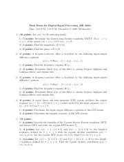 Digital Signal Processing Final Exam Solutions
