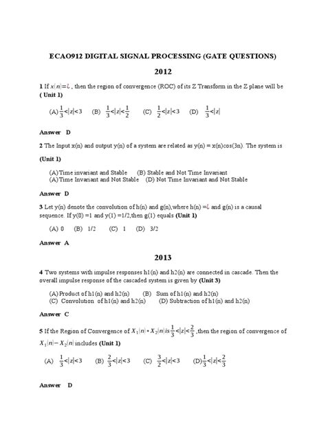 Digital Signal Processing Gate Questions