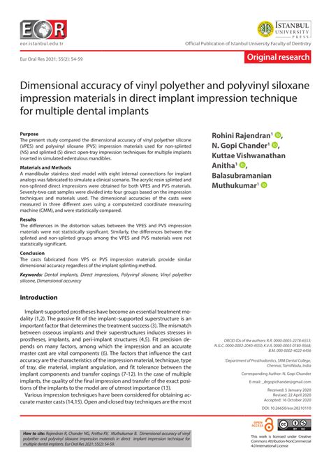 Dimensional Accuracy Of Impression Materials