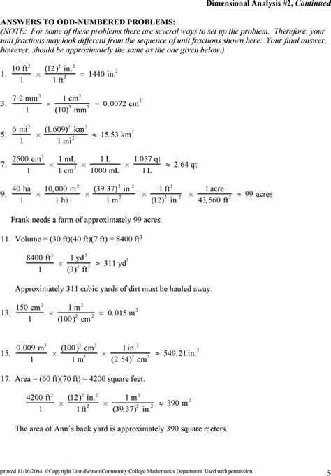 dimensional analysis problems worksheet pdf