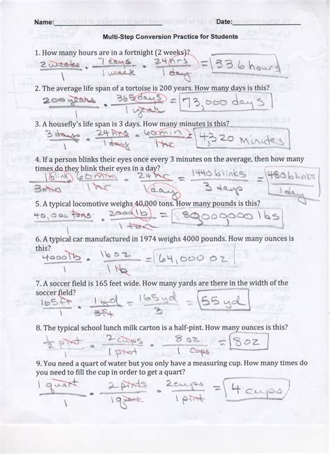 dimensional analysis worksheet 1 answers