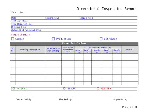 dimensional inspection report format in excel