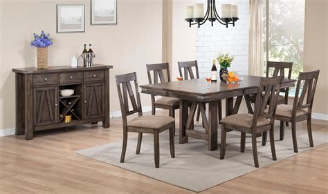 Round Extendable Dining Table with 4 Velvet Chairs in Grey & Oak Finish