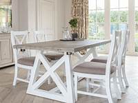 Extendable Wood Dining Table in White & Grey Wash with 4 Chairs & 1