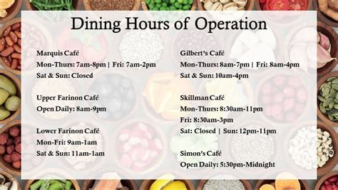 dining center hours uni