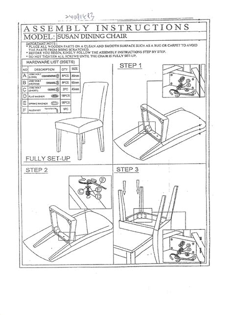 Dining Chair Assembly Instructions