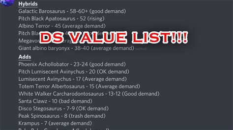 dino sim value list 2023