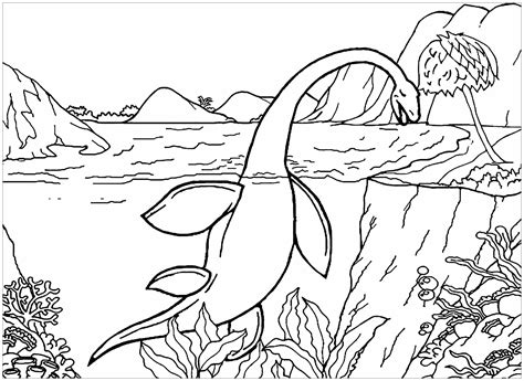 dinozaury pływające-kolorowanka