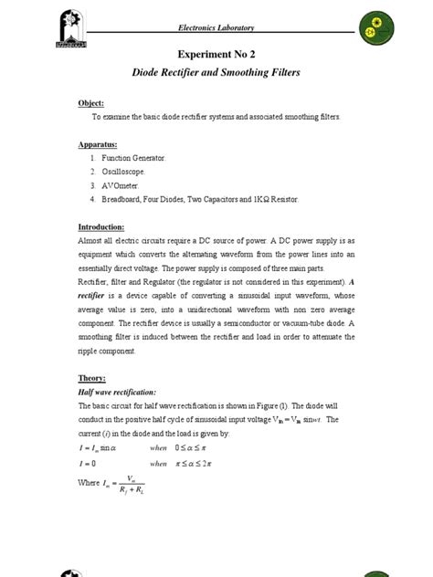 Diode Rectifier And Smoothing Filters