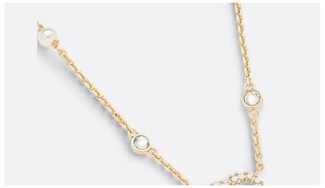 CHRISTIAN DIOR Crystal Pearl Clair D Lune Necklace Gold 480969