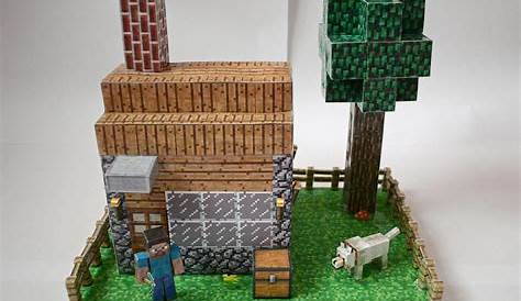 Wooden Minecraft diorama made of 750 individual blocks, took two months
