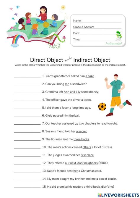 direct and indirect object exercises for class 6 with answers