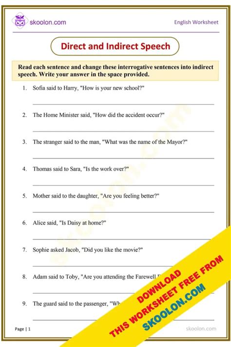 direct and indirect speech examples with answers class 5