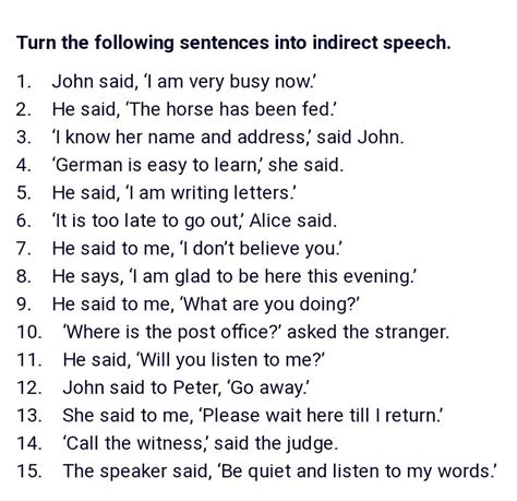 direct and indirect speech questions with answers for class 7