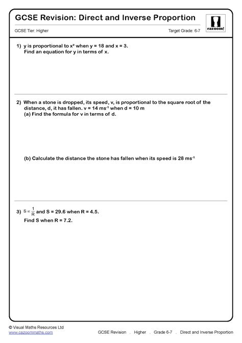 direct and inverse proportion gcse questions edexcel