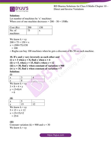 direct and inverse variation class 8 extra questions with solutions worksheet