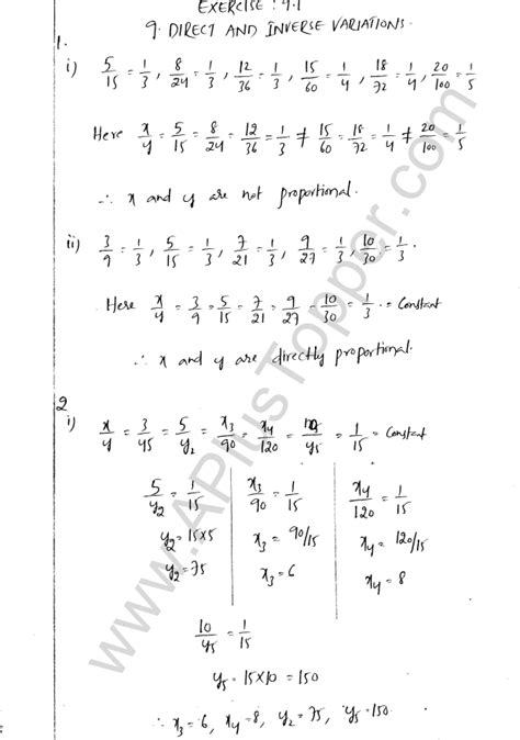 direct and inverse variation class 8 ml aggarwal solutions