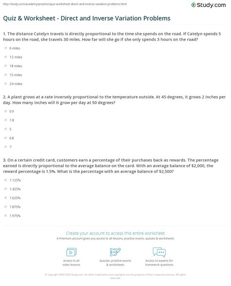 direct and inverse variation questions