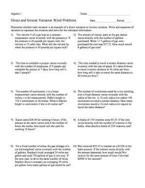 direct and inverse variation worksheet word problems