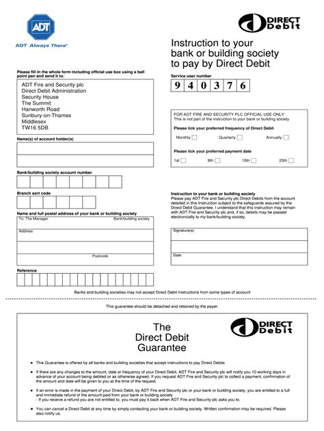 direct debit instruction form template