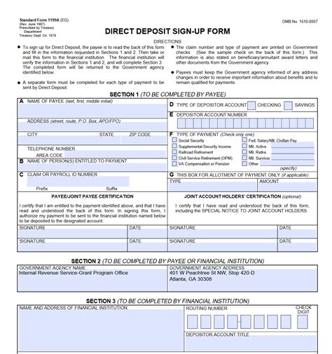 direct deposit sign-up form 1199a
