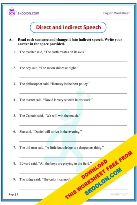direct indirect exercise with answers for class 9