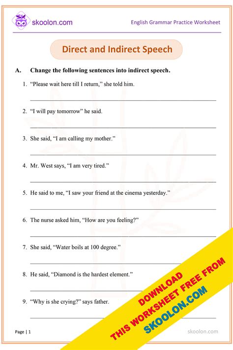 direct indirect speech exercises with answers class 5