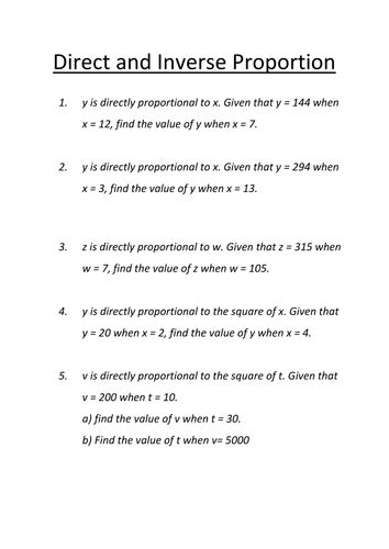 direct inverse and partitive proportion worksheet with answers pdf