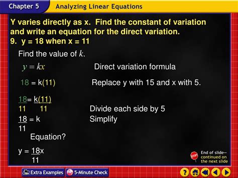 direct variation equation examples with answers