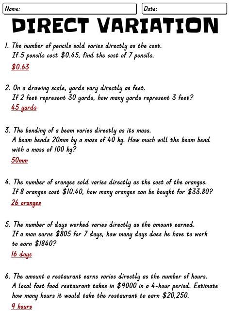 direct variation questions and answers pdf