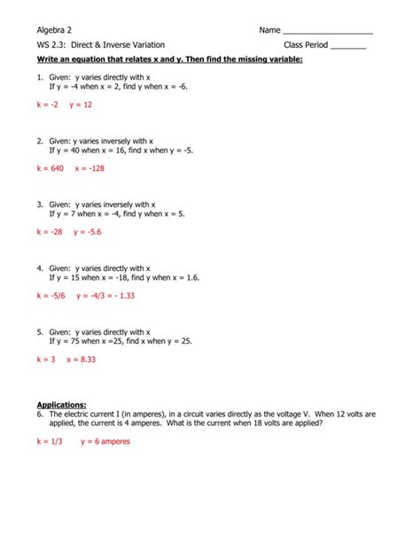 direct variation questions and answers pdf grade 9