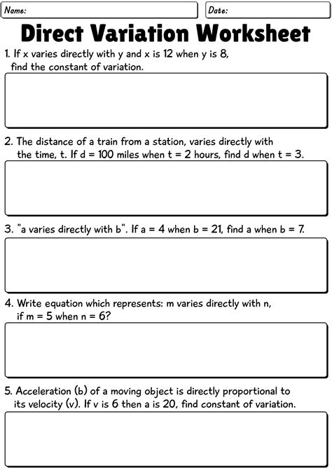 direct variation word problems worksheet with answers