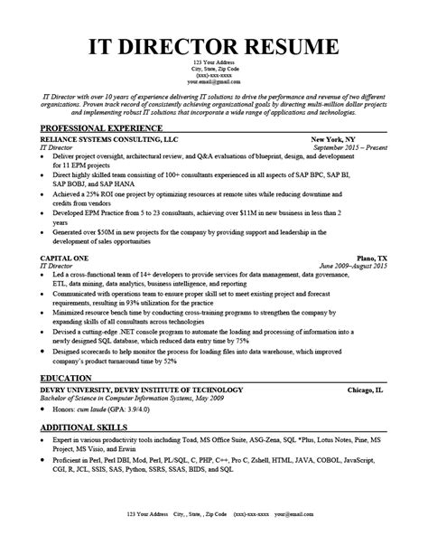 IT Director Resume Free Sample Information Technology