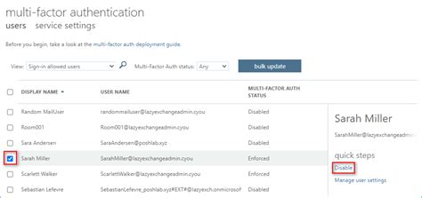 disable multi factor authentication office 365 azure