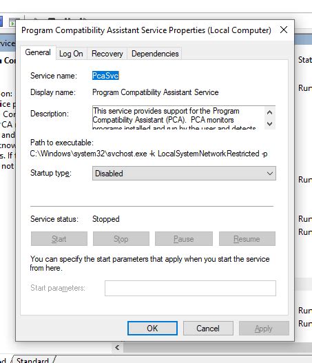disable program compatibility assistant windows 10