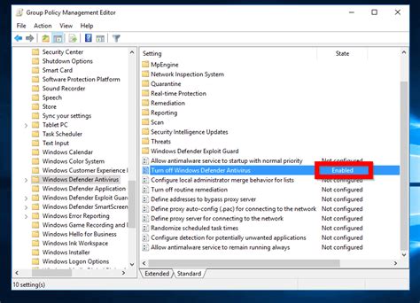 disable windows defender server 2016 group policy