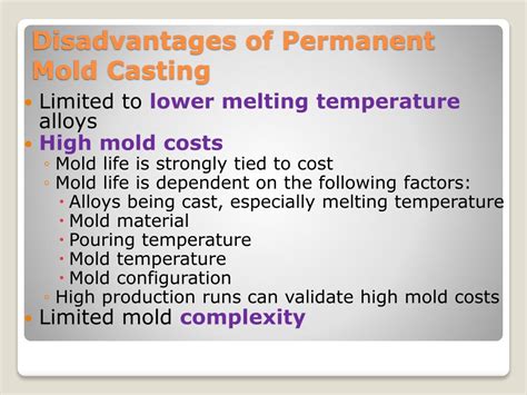 Disadvantages Of Mold Casting