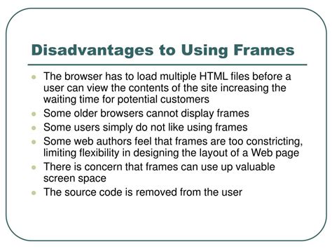 Disadvantages Of Using Frames On A  Page