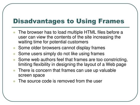 Disadvantages Of Using Frames When Designing A site