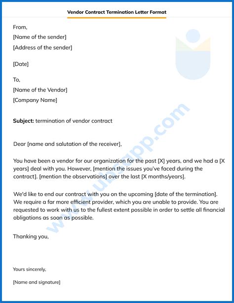 65+ Vendor Termination Service Contract Termination Letter
