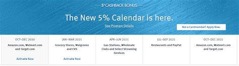 Discover Cashback Calender