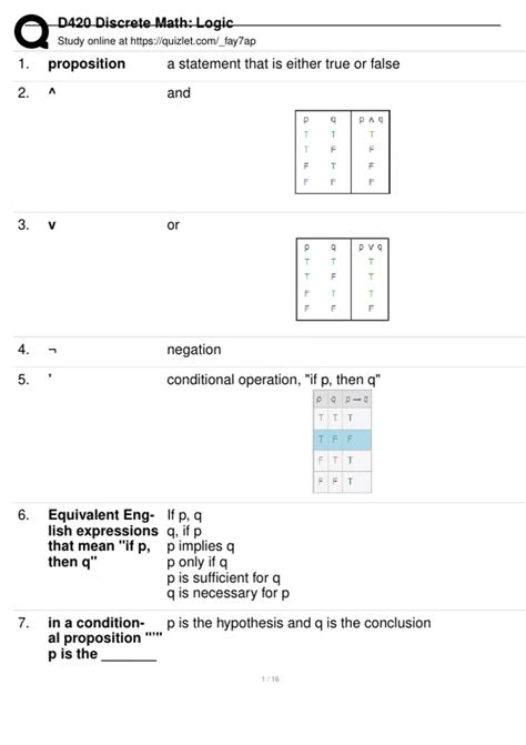 Discrete Math Logic Worksheet With Solutions