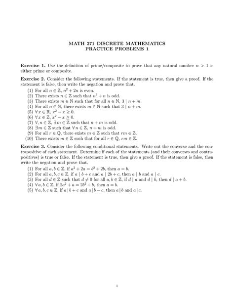 discrete math proof practice problems with answers