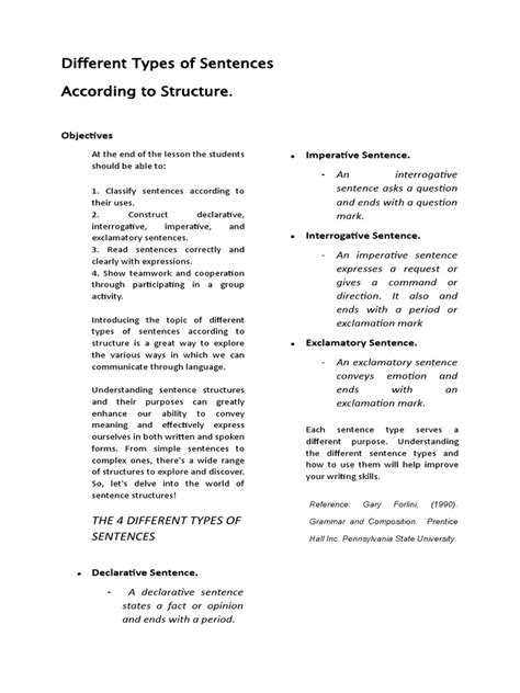 discuss the different types of sentences according to structure