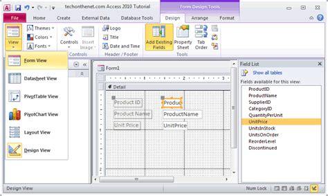 discuss the three types of views in a form in ms access